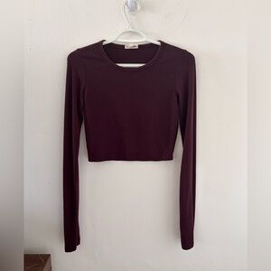 WILFRED - Women’s Burgundy Extra Long Sleeve Crop Top - Small